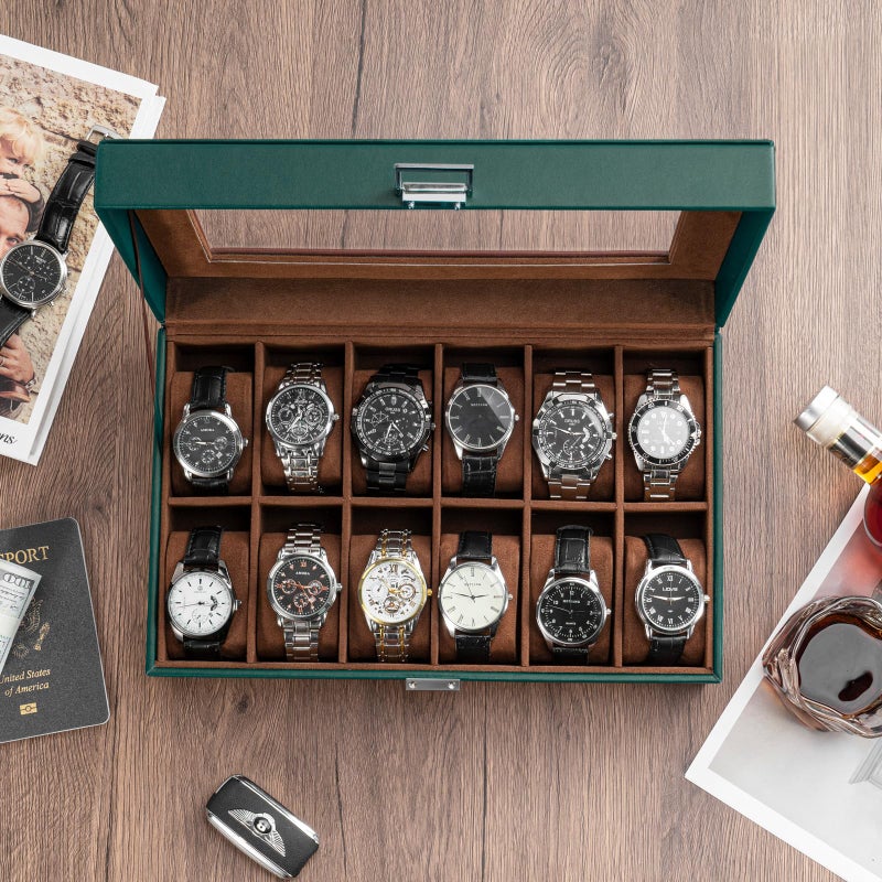ProCase Watch Box Organizer, 12 Slot Watch Display Case With Glass Lid, Watch Storage Holder Mens Watch Case, Anniversary Birthday Valentine Gifts for Men Women -12 Slot, MidnightGreen - Image 3