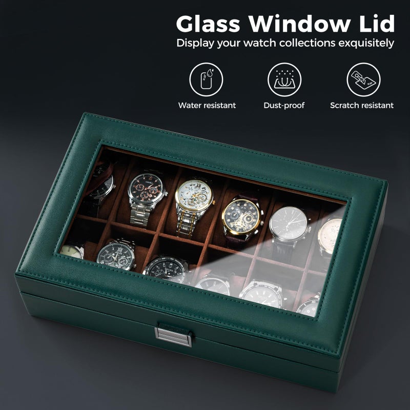 ProCase Watch Box Organizer, 12 Slot Watch Display Case With Glass Lid, Watch Storage Holder Mens Watch Case, Anniversary Birthday Valentine Gifts for Men Women -12 Slot, MidnightGreen - Image 2