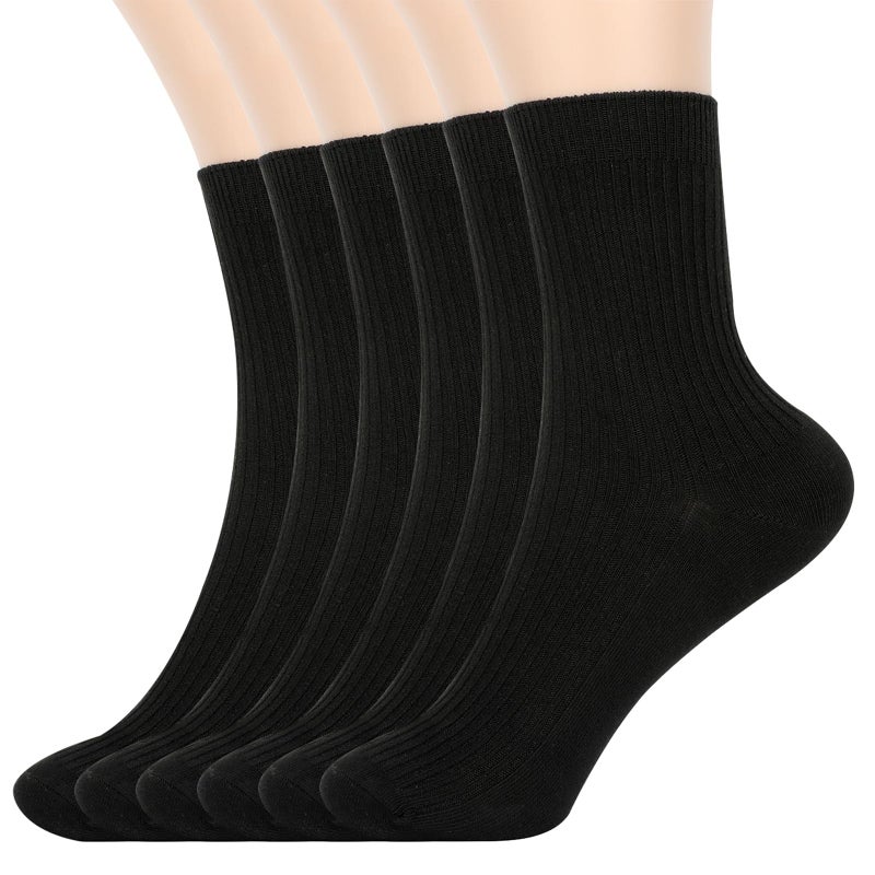 AHYOQCS Womens Crew Socks Size 5-9 Cute Casual Athletic Crew Neutral Long Fall Cotton Socks for Women 6 Pack (US, Alpha, One Size, Regular, Regular, Black) - Image 1