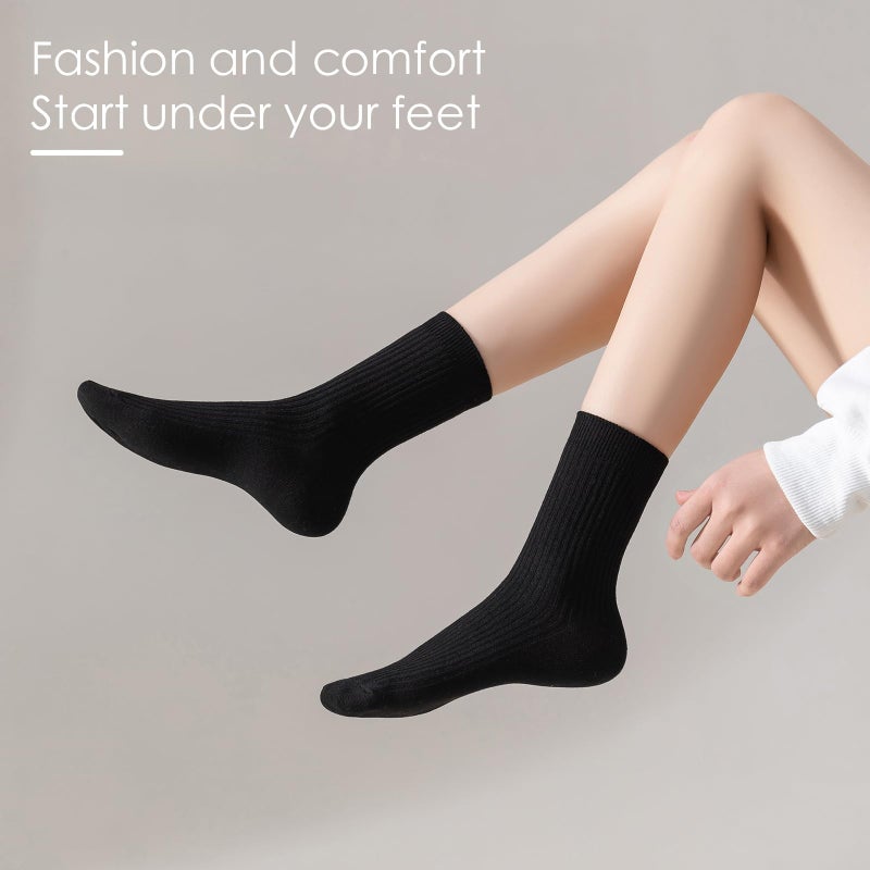 AHYOQCS Womens Crew Socks Size 5-9 Cute Casual Athletic Crew Neutral Long Fall Cotton Socks for Women 6 Pack (US, Alpha, One Size, Regular, Regular, Black) - Image 5