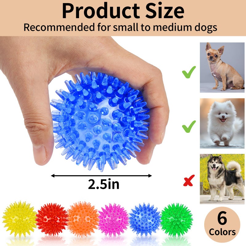 Mkobon 6 Pack Squeaky Spiky Dog Balls, Puppy Chew Toys for Teething, Food-Grade TPR Rubber Durable, Interactive Fetch Floating Dog Pool Ball Toy for Chewers for Small Medium (Small) - Image 2