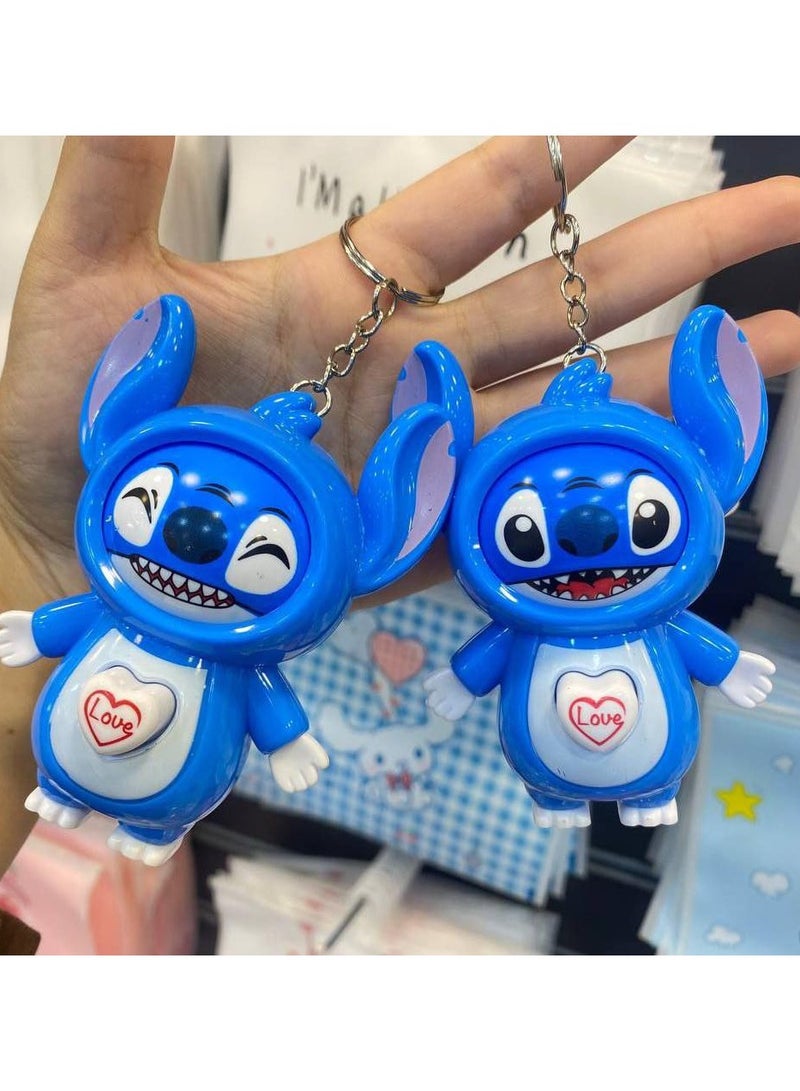 (2 pieces) Stitch Character Keychain - Face-Change Emoji Doll - Stress Relief Toy  The surprise keychain changes its face with the press of a button. Add a touch of fun to your keys or bag with this adorable interactive Stitch keychain. Perfect for keys or a bag decoration - a fun gift for kids and adults.  - Image 3