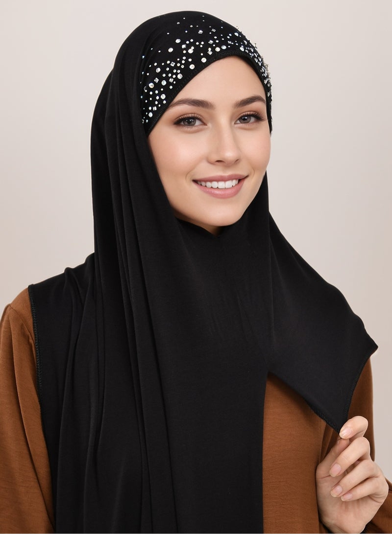 Instant Hijab for Women with Crystal Sequin Jersey Soft Full Cover Head Scarf  - Image 1