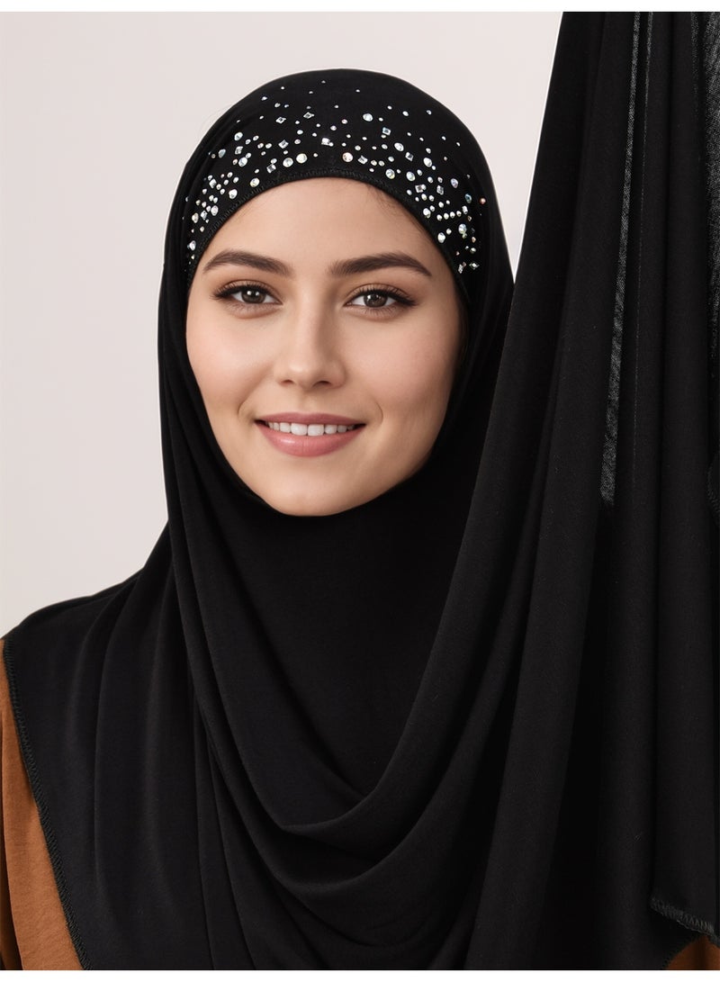 Instant Hijab for Women with Crystal Sequin Jersey Soft Full Cover Head Scarf  - Image 4