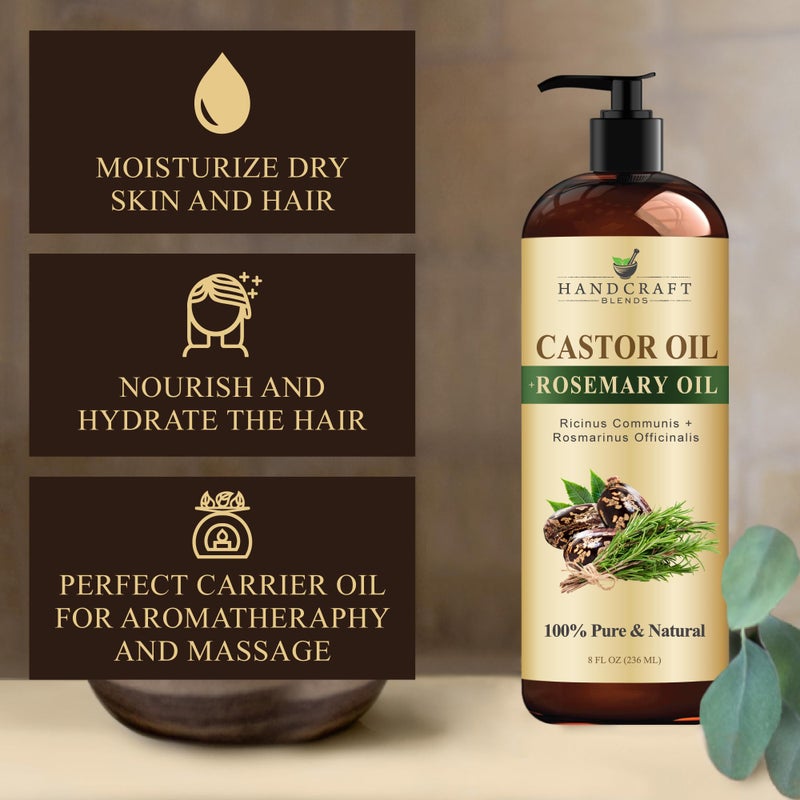 handcraft Blends زيت الخروع المخلوط بالروزماري 8 أونصة سائلة | 100% نقي وطبيعي | زيت ناقل من الدرجة الممتازة | للشعر والرموش والحواجب | للشعر والجسم - Image 3