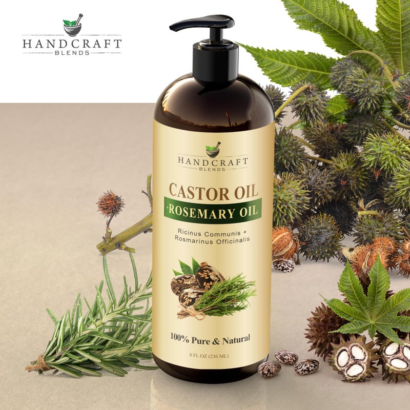 handcraft Blends زيت الخروع المخلوط بالروزماري 8 أونصة سائلة | 100% نقي وطبيعي | زيت ناقل من الدرجة الممتازة | للشعر والرموش والحواجب | للشعر والجسم - Image 2