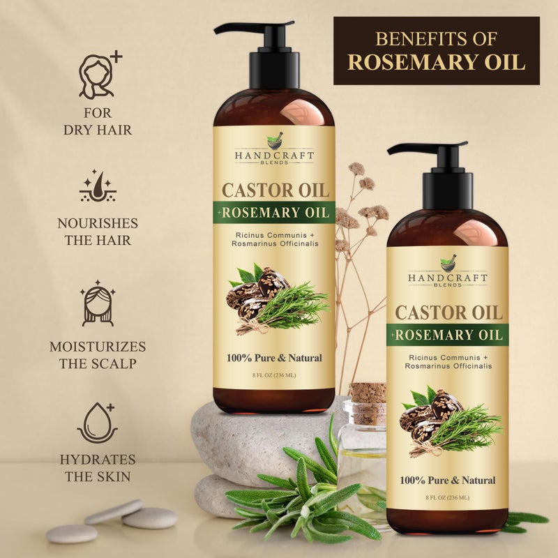 handcraft Blends زيت الخروع المخلوط بالروزماري 8 أونصة سائلة | 100% نقي وطبيعي | زيت ناقل من الدرجة الممتازة | للشعر والرموش والحواجب | للشعر والجسم - Image 5
