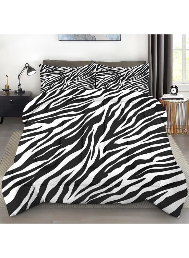 Pamnest Comforter Set Queen Size, Zebra Stripe Retro Soft Bedding for Kids and Adults, Tiger Black White Animal Comforter Set with Pillowcase, for Bedroom Bed Decor - Image 1
