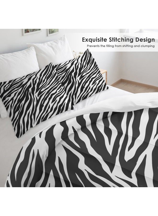 Pamnest Comforter Set Queen Size, Zebra Stripe Retro Soft Bedding for Kids and Adults, Tiger Black White Animal Comforter Set with Pillowcase, for Bedroom Bed Decor - Image 3