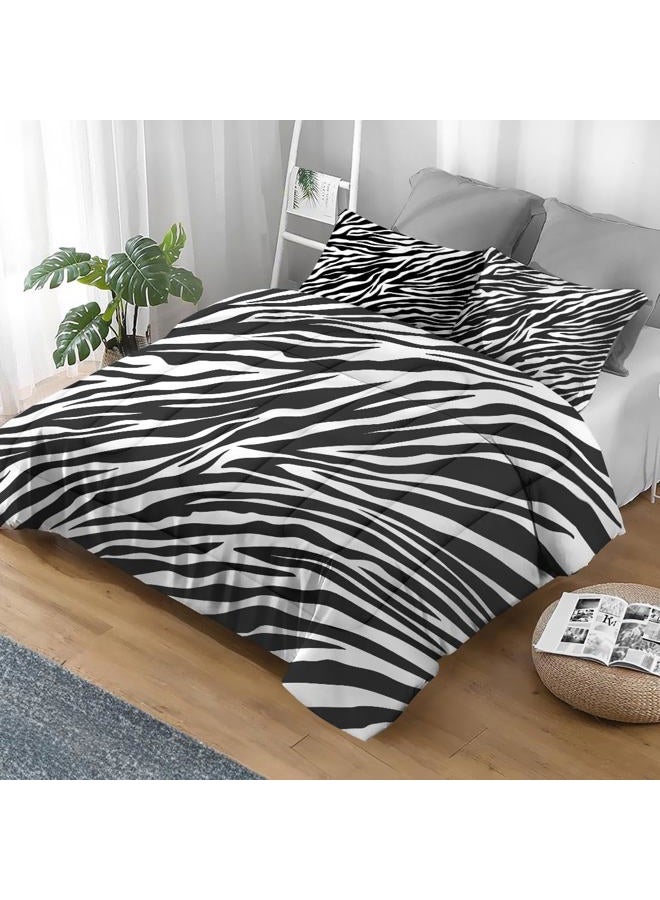 Pamnest Comforter Set Queen Size, Zebra Stripe Retro Soft Bedding for Kids and Adults, Tiger Black White Animal Comforter Set with Pillowcase, for Bedroom Bed Decor - Image 2