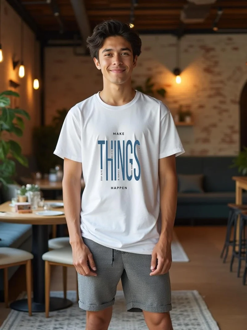 نوبيرو Men's White Cotton Regular Fit T-Shirt