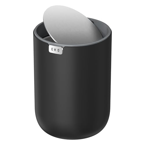 EKO Fandy 058 Gal22L Mini Trash Can with Lid SwingTop Desktop Trash Can for Bathroom Countertop Vanity Desk or Office Small Garbage Bin Black - Image 1