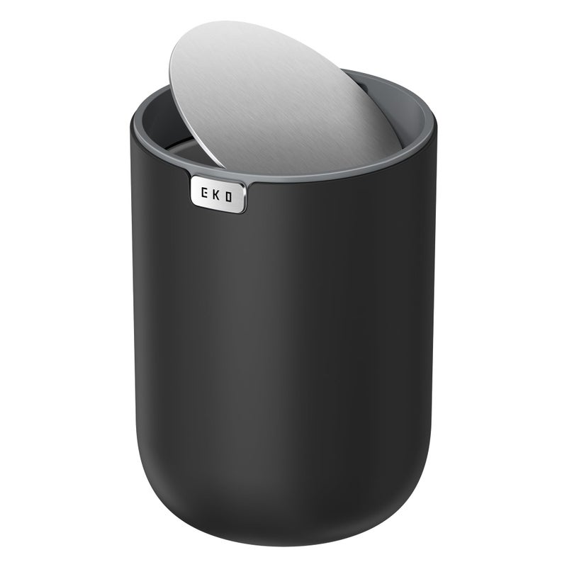 EKO Fandy 058 Gal22L Mini Trash Can with Lid SwingTop Desktop Trash Can for Bathroom Countertop Vanity Desk or Office Small Garbage Bin Black - Image 2
