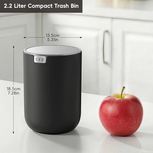EKO Fandy 058 Gal22L Mini Trash Can with Lid SwingTop Desktop Trash Can for Bathroom Countertop Vanity Desk or Office Small Garbage Bin Black - Image 3