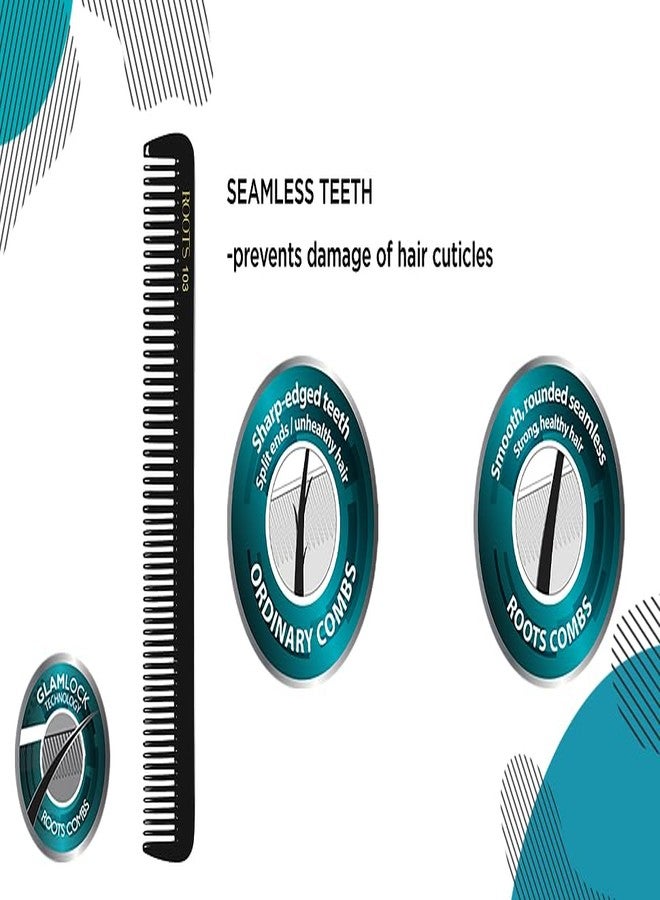 روتس - مشط صالون احترافي - مشط شعر أسود مصمم بأسنان سلسة - مناسب للرجال والنساء - صفف شعرك بسهولة - خفيف الوزن - عبوة من قطعة واحدة - رقم الموديل 103 - Image 4