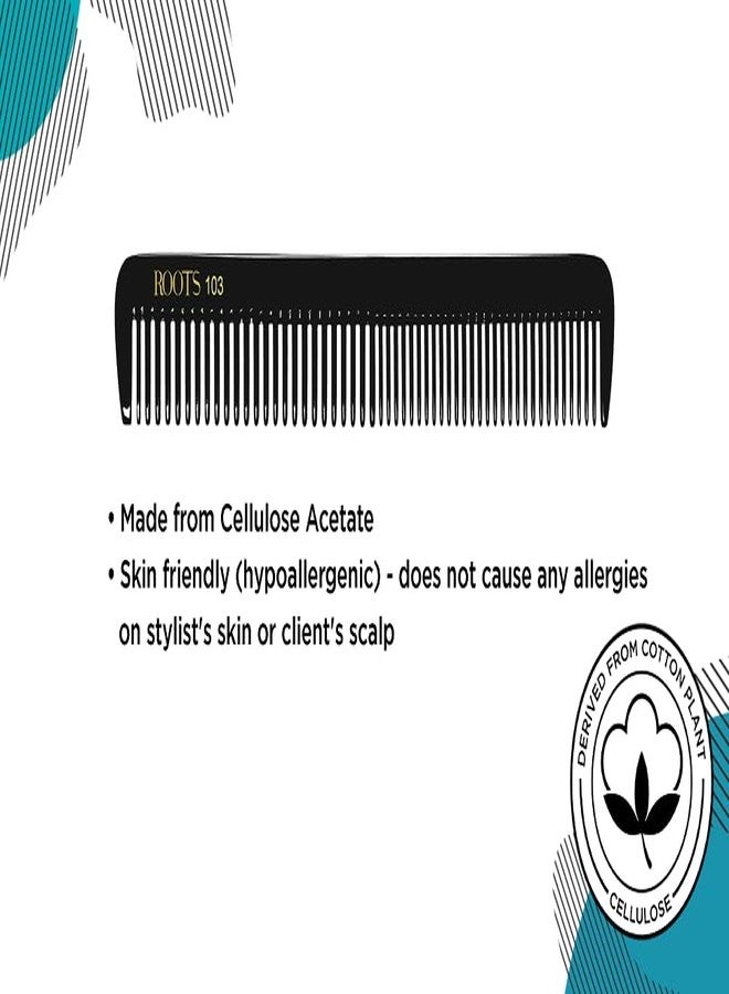 روتس - مشط صالون احترافي - مشط شعر أسود مصمم بأسنان سلسة - مناسب للرجال والنساء - صفف شعرك بسهولة - خفيف الوزن - عبوة من قطعة واحدة - رقم الموديل 103 - Image 3