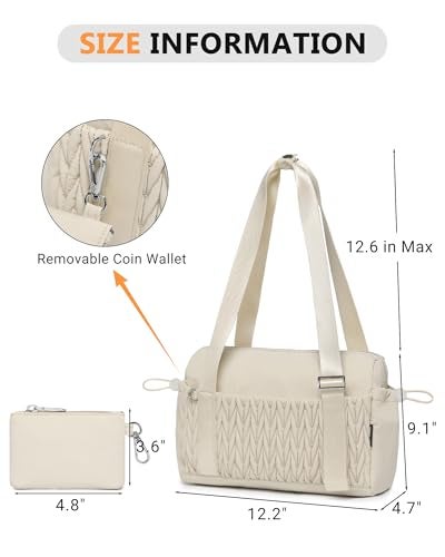 BAVERGE Small Gym Bag for Women Quilted Mini Tote with Wet Compartment and Coin Purse Cute Duffle Bag for Girls Workout Sport TravelBeige - Image 3