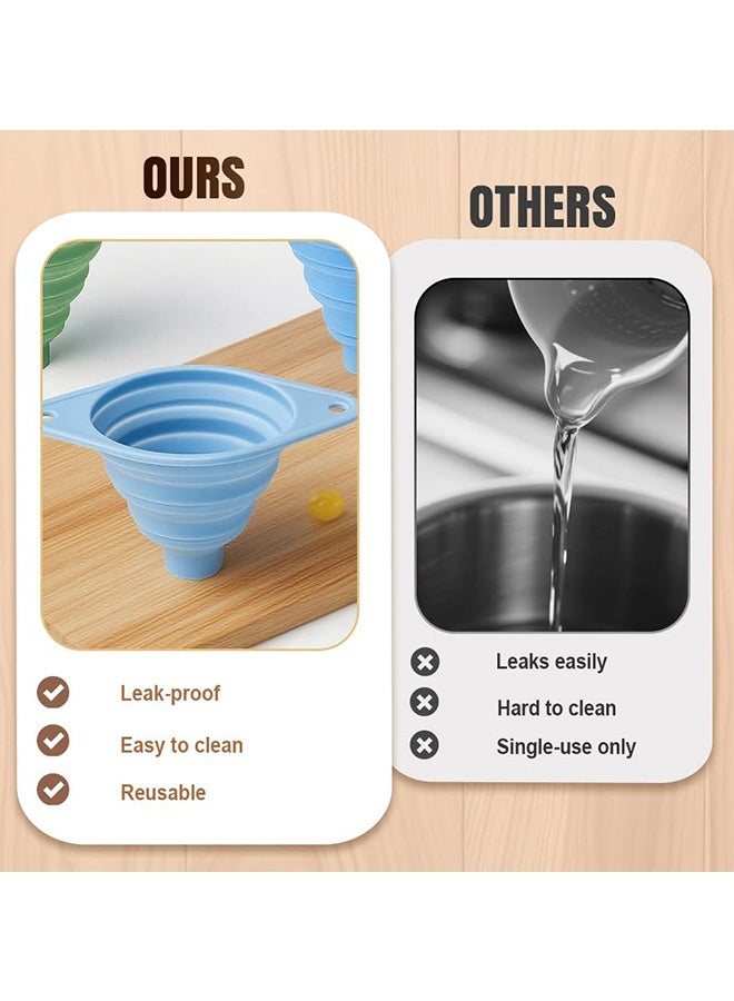 دبليو أف أف أو مجموعة قمع المطبخ 3 قطع - أقماع جديدة للاستخدام في المطبخ لملء الزجاجات، قمع سيليكون قابل للطي، أقماع صغيرة لملء الزجاجات الصغيرة، لنقل السوائل لزجاجات المياه (3 ألوان) - Image 3