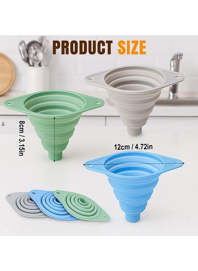 دبليو أف أف أو مجموعة قمع المطبخ 3 قطع - أقماع جديدة للاستخدام في المطبخ لملء الزجاجات، قمع سيليكون قابل للطي، أقماع صغيرة لملء الزجاجات الصغيرة، لنقل السوائل لزجاجات المياه (3 ألوان) - Image 2