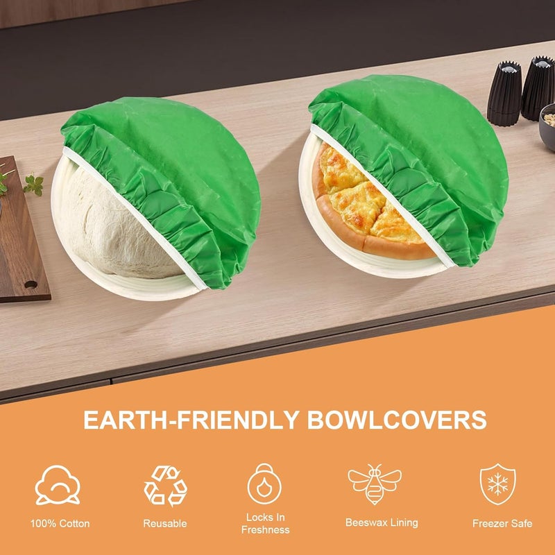BERBAM Reusable Bowl Covers for Bread Proofing（2 Large）- Cotton Beeswax Bowl Covers Reusable with Elastic Rim, Sourdough Bowl Cover for Food Storage and Food Preservation (10INCH)（Solid color） - Image 3