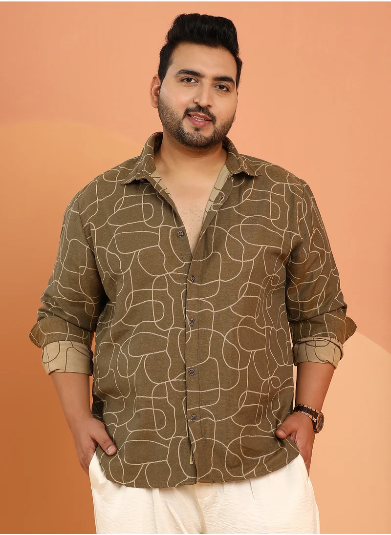 انستافاب بلس Instafab Plus Men's Peanut Brown Abstract-Veined Shirt For Casual Wear | Spread Collar | Long Cuffed Sleeves | Button Closure | Plus Size Shirt Crafted With Comfort Fit For Everyday Wear