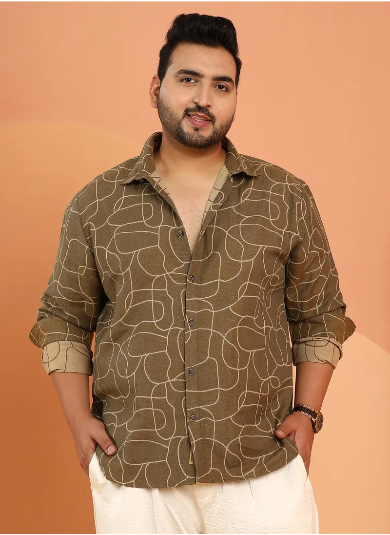انستافاب بلس Instafab Plus Men's Peanut Brown Abstract-Veined Shirt For Casual Wear | Spread Collar | Long Cuffed Sleeves | Button Closure | Plus Size Shirt Crafted With Comfort Fit For Everyday Wear