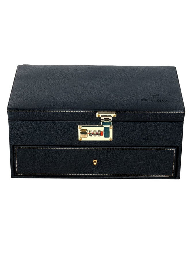 Hard Craft PU Leather Watch Box Organizer for Men and Women 3 Digit Combination Lock with 10 Slots and Drawer Royal Black - Image 5