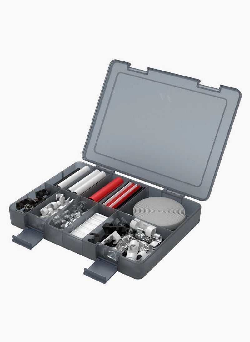 JIMIHOME 201-Piece Cable Management Set with Organizer Box - Plastic Cable Organizer for Home or Office | Hide Cables, Shrink Tubes Included | Double-sided Adhesive, Velcro Cable Ties (Gray)  - Image 1