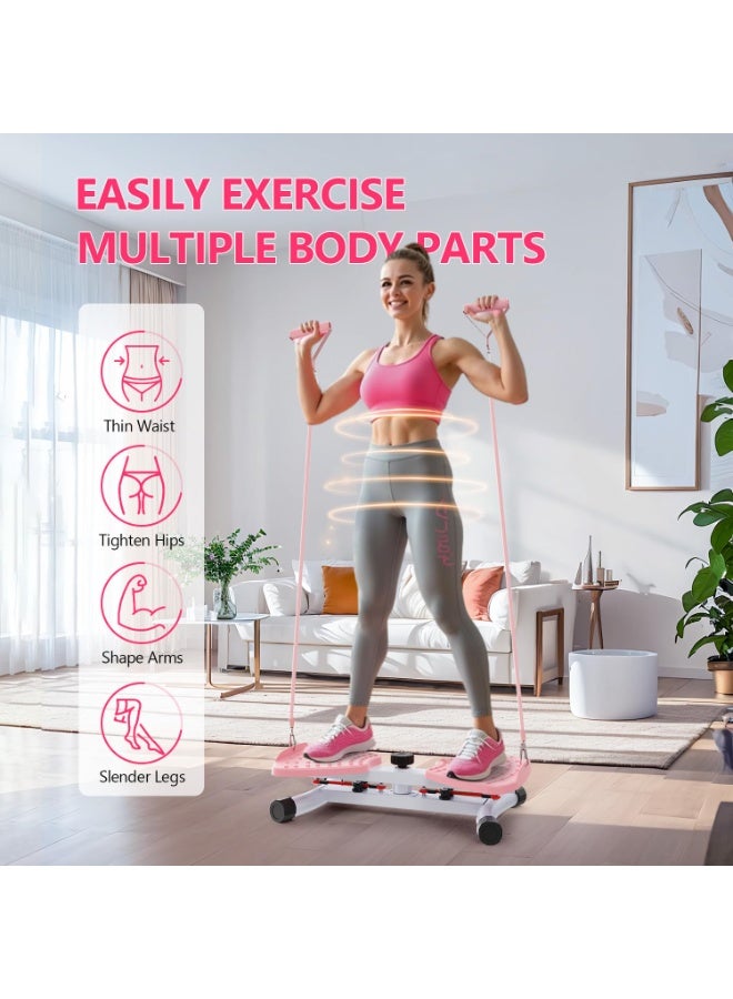 شو وو لوح لف الخصر، جهاز لف، تمرين لف البطن، لوح توازن، أداة لياقة بدنية صامتة مع أشرطة مقاومة حلقية، تدليك القدم، وتمارين أساسية لحرق دهون البطن، لون وردي - Image 2