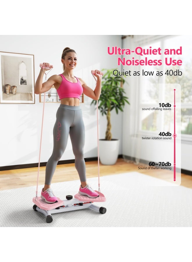 شو وو لوح لف الخصر، جهاز لف، تمرين لف البطن، لوح توازن، أداة لياقة بدنية صامتة مع أشرطة مقاومة حلقية، تدليك القدم، وتمارين أساسية لحرق دهون البطن، لون وردي - Image 4