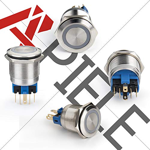 APIELE 22mm Momentary Push Button Switch 12V Angel Eye LED Waterproof Stainless Steel Round Metal Self-Reset 7/8'' 1NO 1NC with Pigtail (Blue) - Image 3