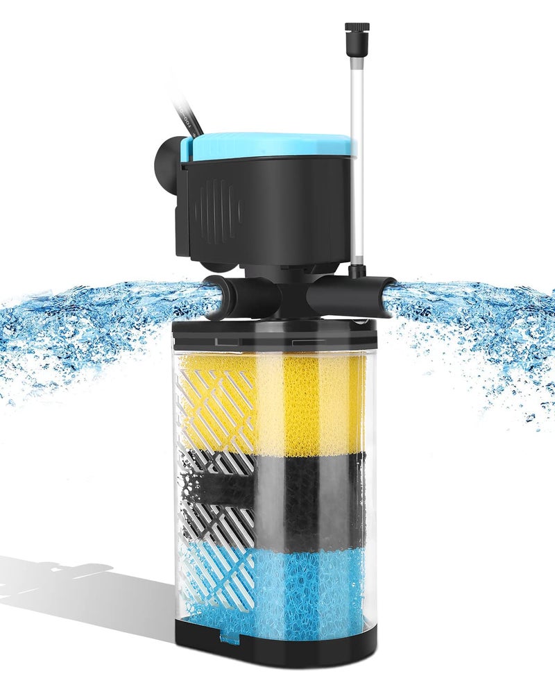 AquaMiracle Aquarium Filter 3-Stage in-Tank Filter Internal Fish Tank Filter Turtle Filter for 10-40 Gallon Fish Tanks with Dual Water Outlet & Aeration - Image 1