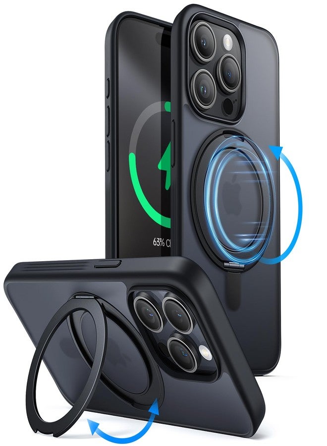 جي تيك جراب JETech الحلقي الدوار 360 درجة لهاتف iPhone 15 Pro Max مقاس 6.7 بوصة متوافق مع MagSafe، غطاء هاتف نحيف مقاوم للصدمات مع حامل وحلقة تثبيت (أسود تيتانيوم) - Image 1
