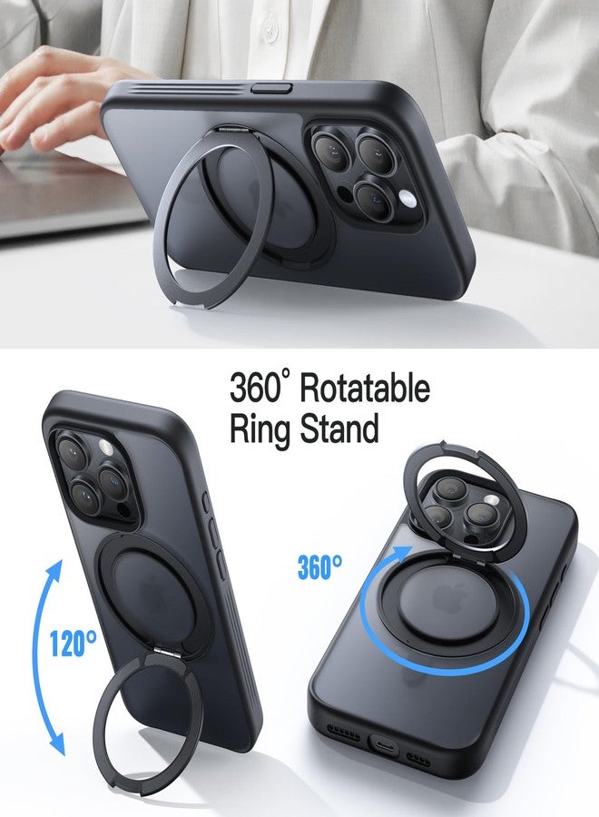 جي تيك جراب JETech الحلقي الدوار 360 درجة لهاتف iPhone 15 Pro Max مقاس 6.7 بوصة متوافق مع MagSafe، غطاء هاتف نحيف مقاوم للصدمات مع حامل وحلقة تثبيت (أسود تيتانيوم) - Image 3