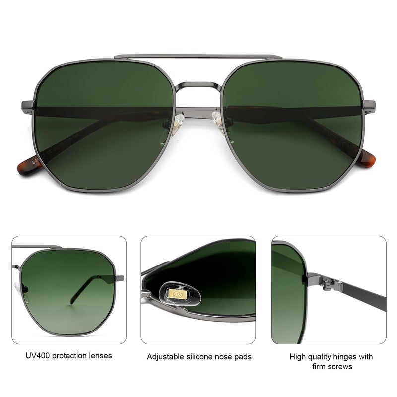 SOJOS Classic Square Aviator Sunglasses for Women Men Retro Hexagon UV400 Protection Shades SJ1222, Grey/Gradient Green - Image 3