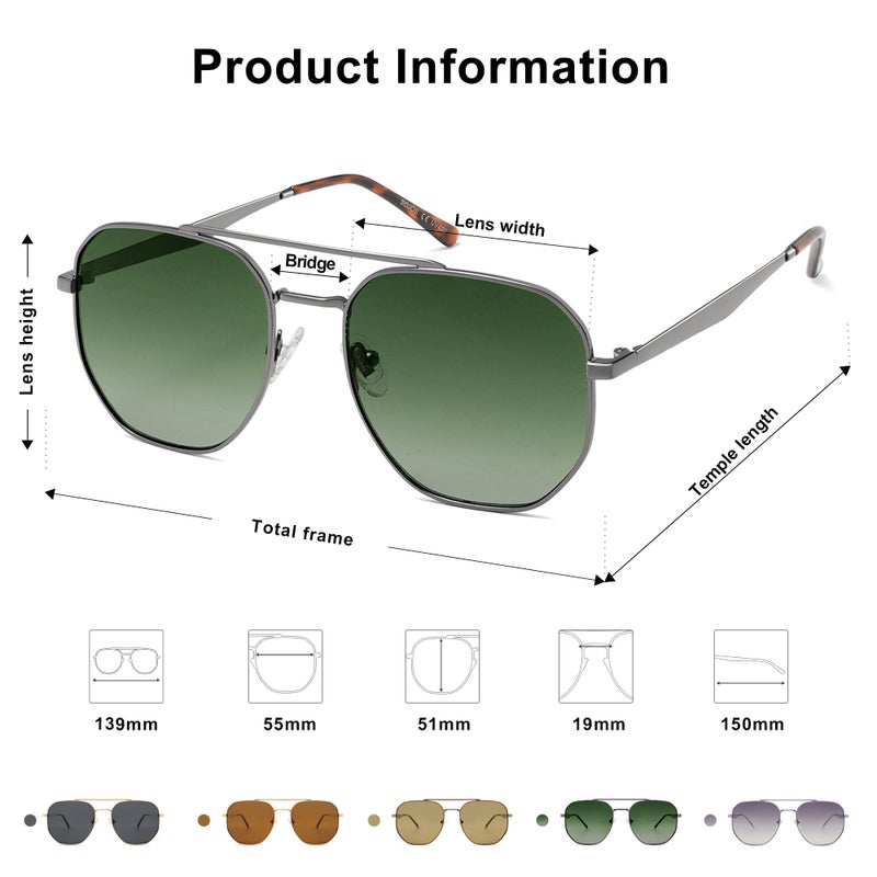 SOJOS Classic Square Aviator Sunglasses for Women Men Retro Hexagon UV400 Protection Shades SJ1222, Grey/Gradient Green - Image 4