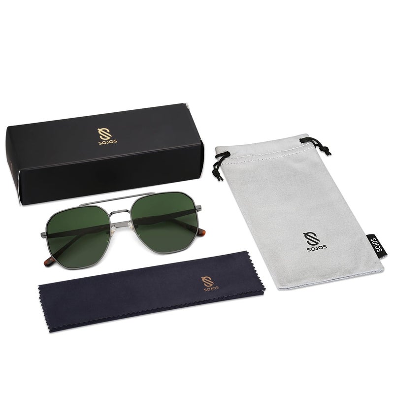 SOJOS Classic Square Aviator Sunglasses for Women Men Retro Hexagon UV400 Protection Shades SJ1222, Grey/Gradient Green - Image 5