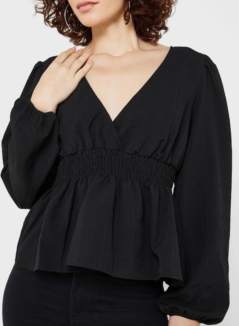 H&M Ruched Waist Surplice Neck Top