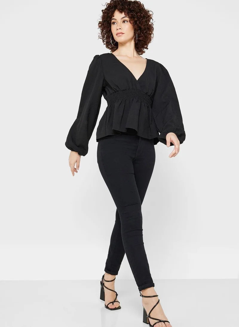 H&M Ruched Waist Surplice Neck Top
