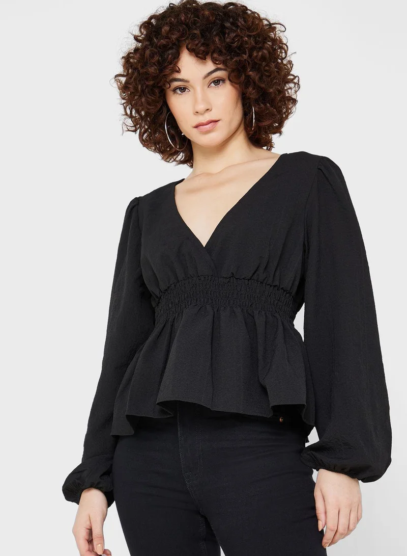 اتش اند ام Ruched Waist Surplice Neck Top