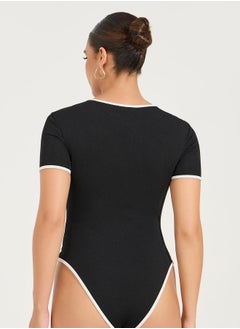 Styli Contrast Piping Round Neck Printed Bodysuit  - Image 5