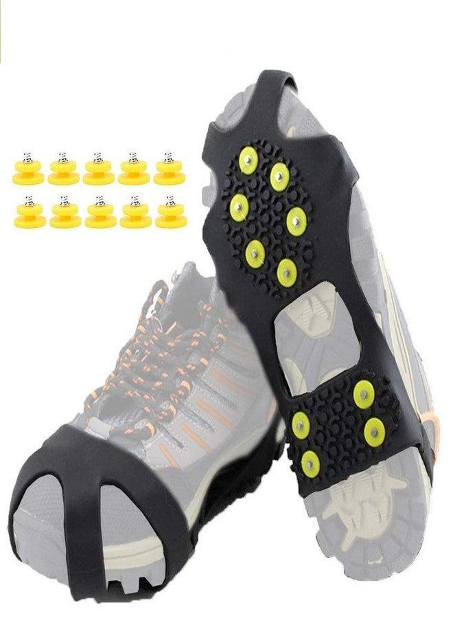 HoFire Ice Cleats for Shoes and Boots, Ice Snow Traction Cleats Grippers, Non Slip Shoe Ice Grippers,10 Steel Rubber Spikes Crampons Anti Easy Slip Studs Crampons Slip-on Stretch Footwear(Black, XL) - Image 1