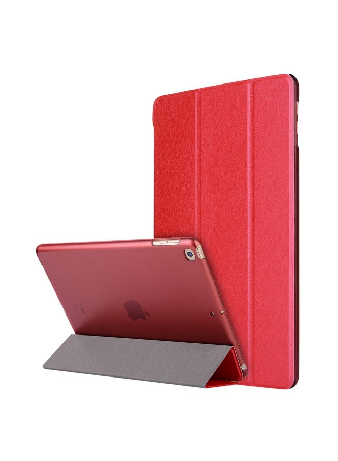 Suitable For IPad2020 IPadPro11 Protective Case Tri-fold Silk Pattern 10.2 Inch 12.9 Leather Case-Color:Red-Applicable Model:2020/2018 Pro12.9 Universal