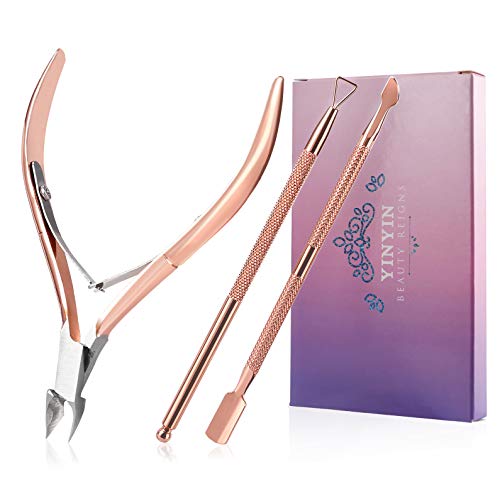 YINYIN Cuticle Trimmer with Cuticle Pusher and Cutter,YINYIN Cuticle Remover Cutter Nipper Clippers Durable Pedicure Manicure Tools for Fingernails and Toenails(D501-RoseGold)â€¦ - Image 1
