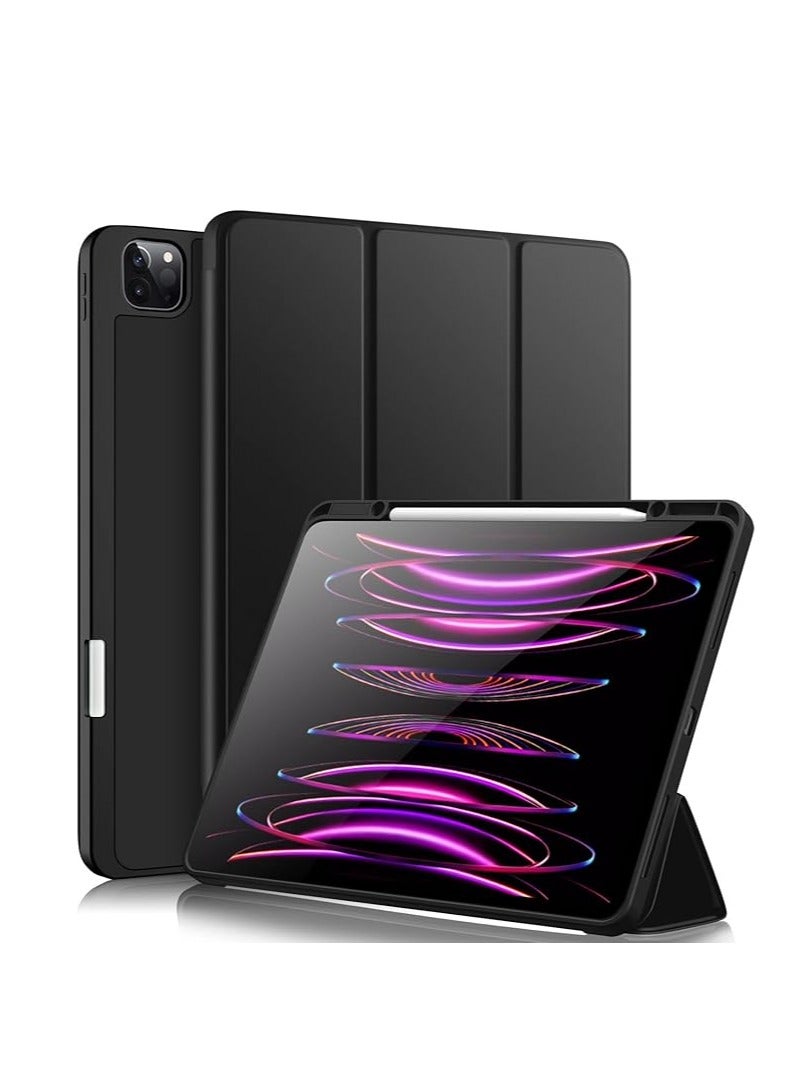 Case for iPad Pro 12.9 Case 6th/5th/4th/3rd Generation, TPU Flexible Back Cover with Pencil Holder for iPad 12.9 Pro 2022/2021/2020/2018, Support Pencil 2 Charging, Black - Image 1