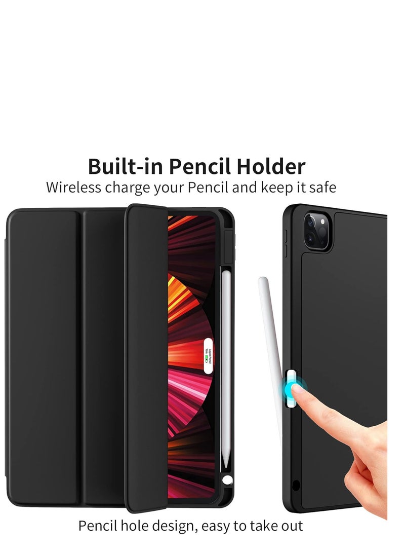 Case for iPad Pro 12.9 Case 6th/5th/4th/3rd Generation, TPU Flexible Back Cover with Pencil Holder for iPad 12.9 Pro 2022/2021/2020/2018, Support Pencil 2 Charging, Black - Image 3