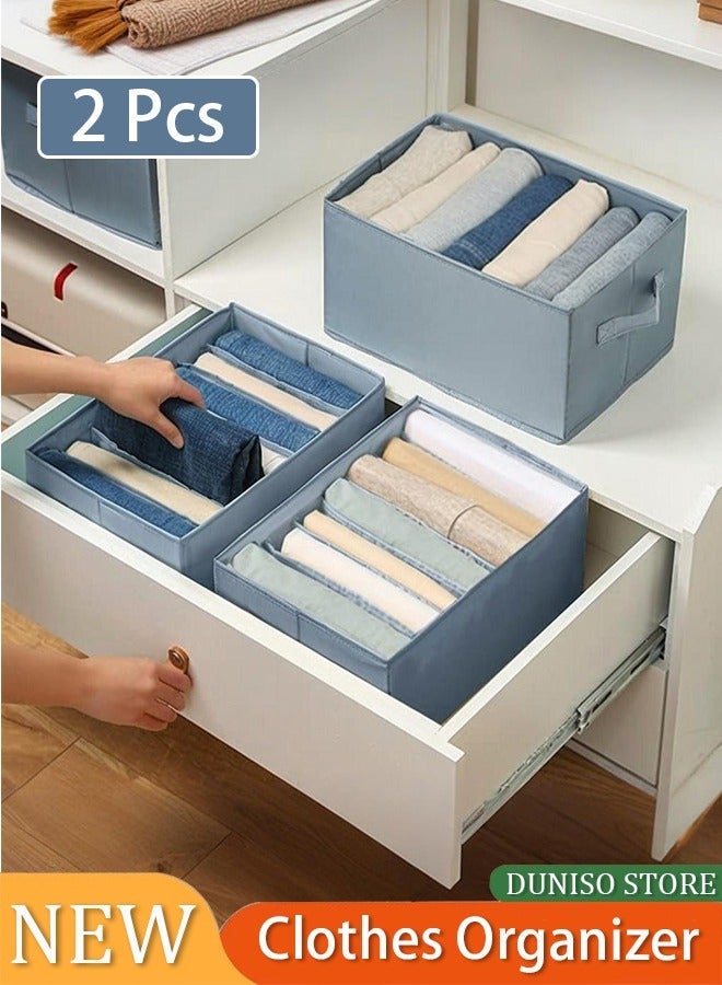 DUNISO 2 Pcs Wardrobe Clothes Organizer Jeans Organizer For Closet, Premium Drawer Organizer For Folded Clothes, Upgraded Foldable Closet Drawer Organizers(7 Grids, 36*25*20cm) - Image 1
