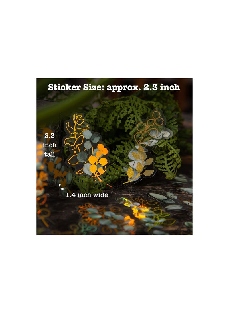 Gold Foil Botanical Stickers, with Clear Background, Holographic Flower Eucalyptus Scrapbooking Sticker Floral Decals for Journaling Bullet Journal Planner Card Making DIY Crafts Laptops(6 Pack) - Image 5