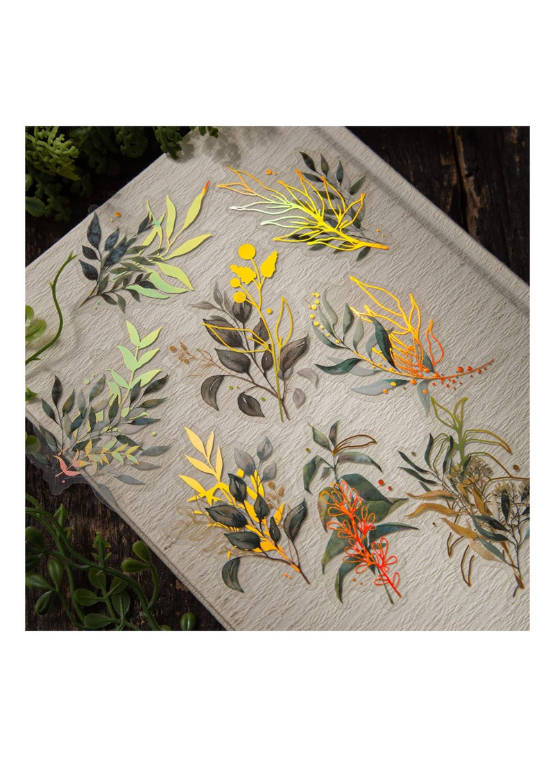 Gold Foil Botanical Stickers, with Clear Background, Holographic Flower Eucalyptus Scrapbooking Sticker Floral Decals for Journaling Bullet Journal Planner Card Making DIY Crafts Laptops(6 Pack) - Image 2