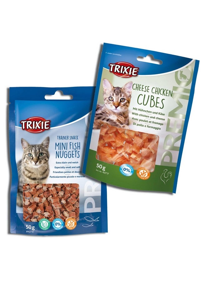 تريكسي مجموعة مكافآت القطط من مكعبات الدجاج بالجبن من بريميو ووجبة خفيفة من قطع السمك الصغيرة من بريميو ترينر، مكافآت غنية بالعناصر الغذائية للقطط، مناسبة لجميع السلالات - (عبوة من قطعتين) - Image 1